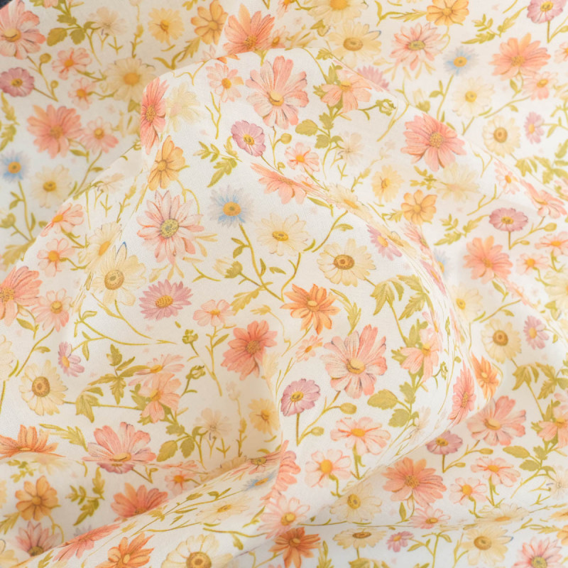 Voile de Coton Mila Fleur Vintage Peche - Maison Klem