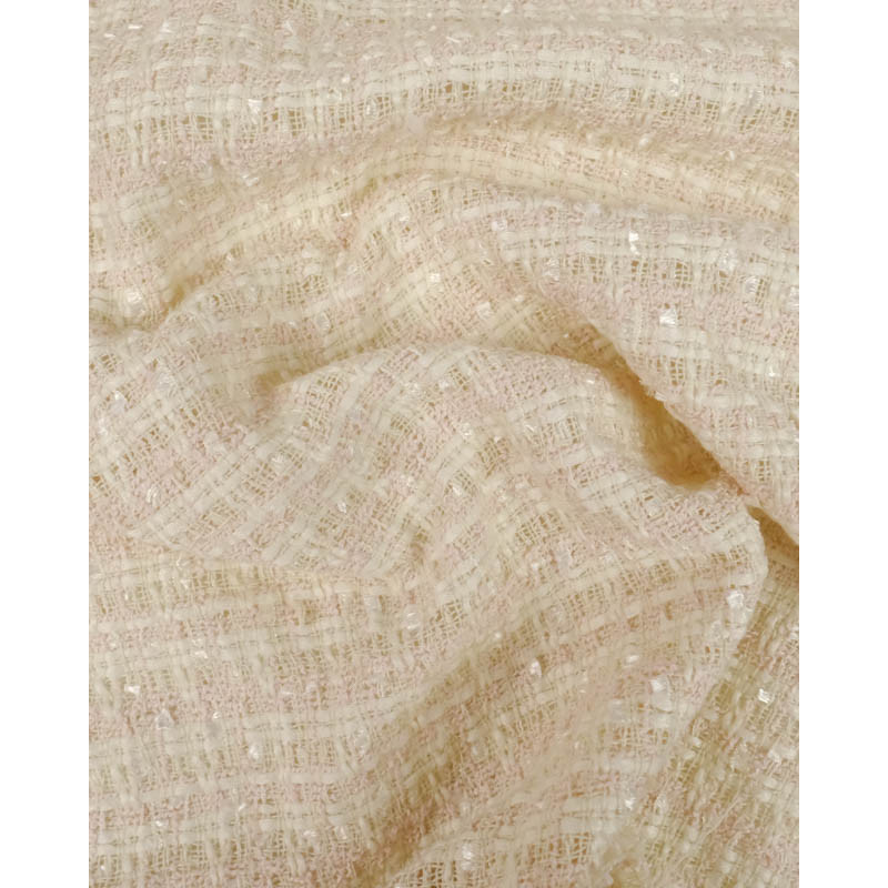 Tissu Tweed Bouclettes Carreaux Rose Clair - Maison Klem