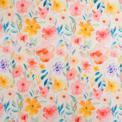Velo in cotone stampato Lula blu e rosa su fondo kaki - Maison Klem
