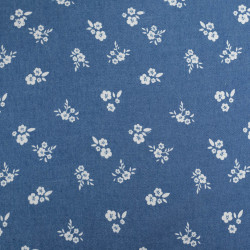 Tissu Chambray Jean Palerme Fleur Fond Bleu Jean