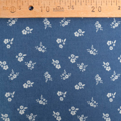 Tissu Chambray Jean Palerme Fleur Fond Bleu Jean