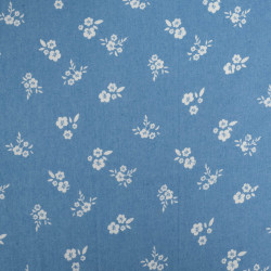 Tissu Chambray Jean Palerme Fleur Fond Bleu Clair - Maison Klem