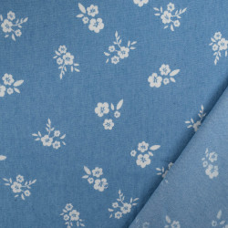 Kopie van Tissu Chambray Jean Palerme Fleur Fond Bleu Jean