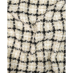 Tissu Tweed Bouclettes Ecru Carreaux - Maison Klem