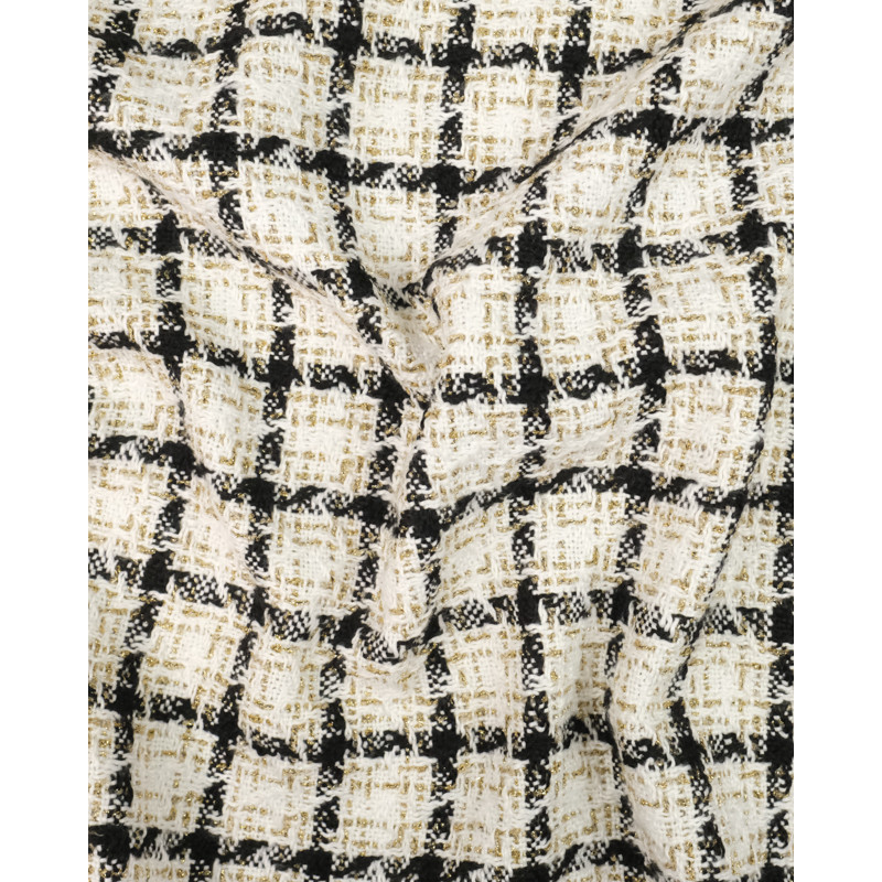 Tissu Tweed Bouclettes Ecru Carreaux - Maison Klem