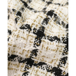 Tissu Tweed Bouclettes Ecru Carreaux - Maison Klem