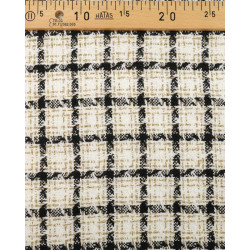Tissu Tweed Bouclettes Ecru Carreaux - Maison Klem