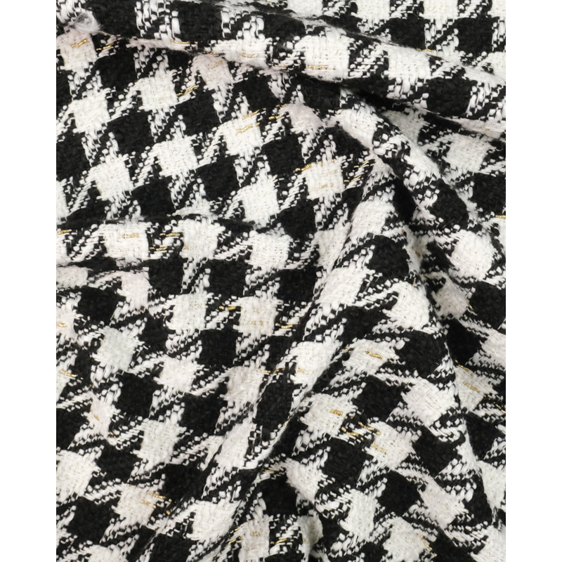 Tissu Tweed Bouclettes Pied de Poule Noir Blanc Et Or - Maison Klem