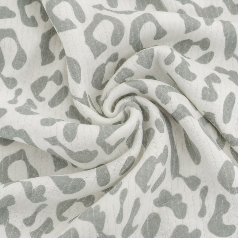 Tissu Jersey Côtelé Leopard Gris - Maison Klem