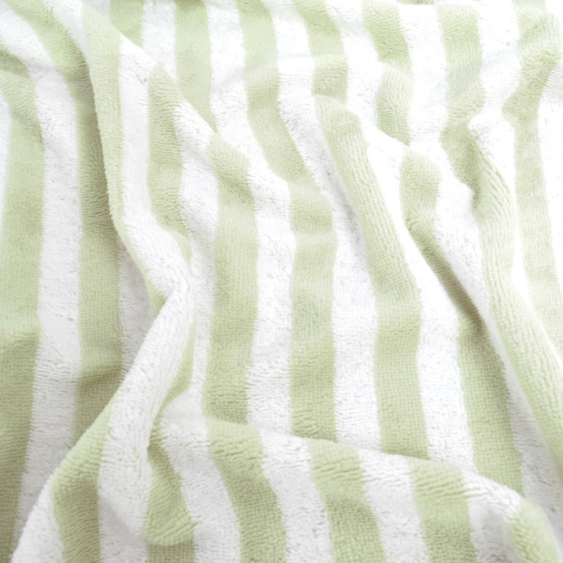 Tissu Eponge Bambou Rayé Blanc et Sauge Chloé - Maison Klem