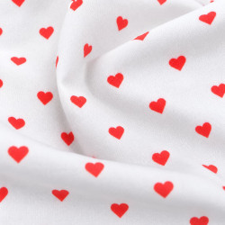 Popeline de Coton Imprimée MultiCoeur Rouge sur fond Blanc - Maison Klem
