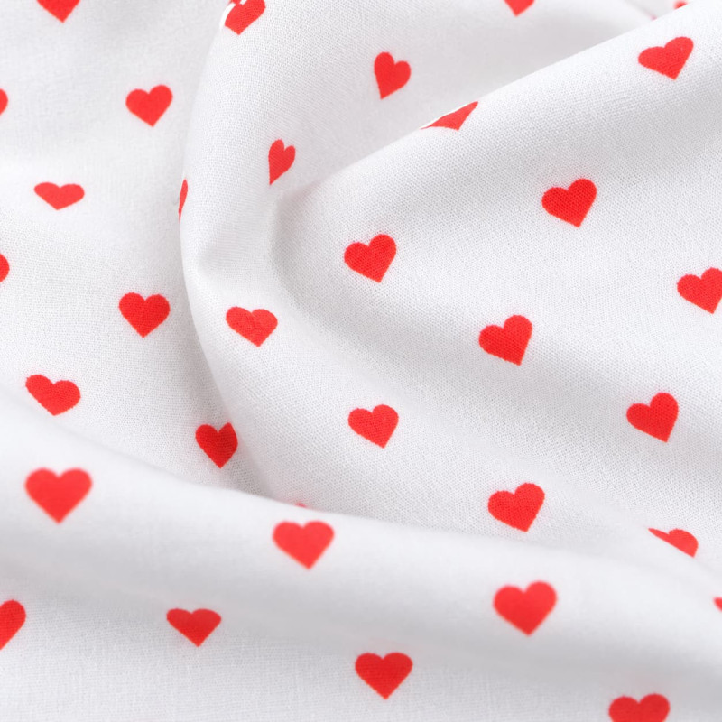 Popeline de Coton Imprimée MultiCoeur Rouge sur fond Blanc - Maison Klem