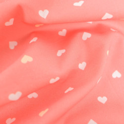 Popeline de Coton Imprimée MultiCoeur Rose Corail - Maison Klem