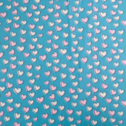 Popeline de coton Cœur fond Bleu Turquoise - Maison Klem