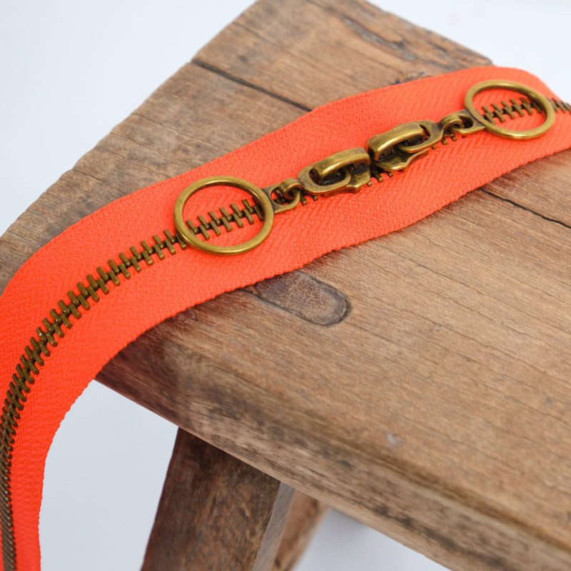 40CM Orange Brass Double Slider Closure