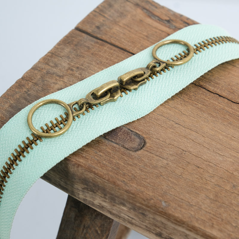 Fermeture Double Curseur Cercle 40CM Laiton Vert d'Eau - Maison Klem