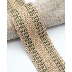 Sangle Jute 40MM Beige Carreaux Kaki - Maison Klem
