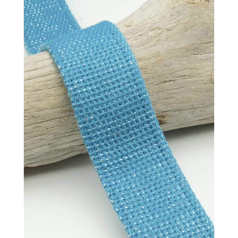 Sangle Coton Lurex Or 30MM Turquoise - Maison Klem