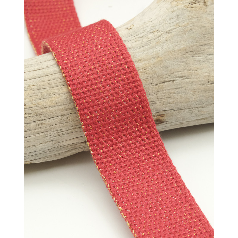 Sangle Coton Lurex Or 30MM rouge