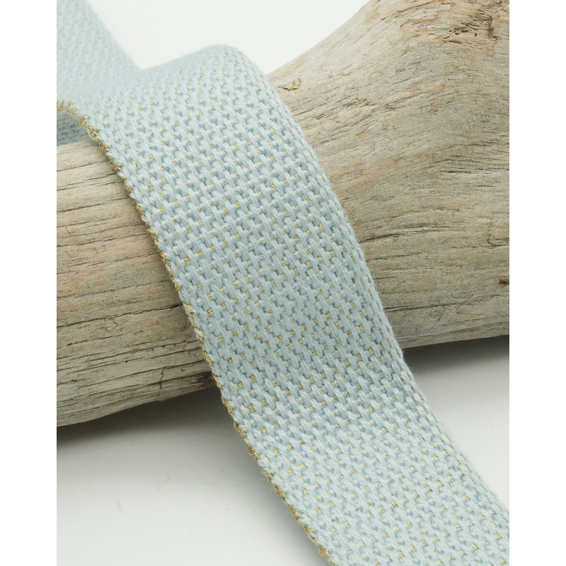 Sangle Coton Lurex Or 30MM bleu ciel