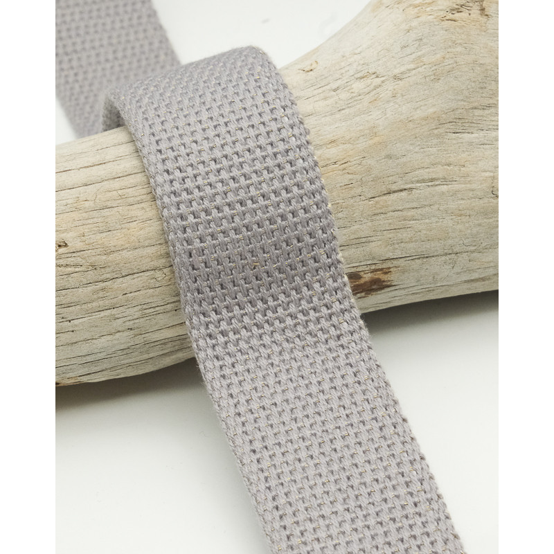 Sangle Coton Lurex Or 30MM gris claire