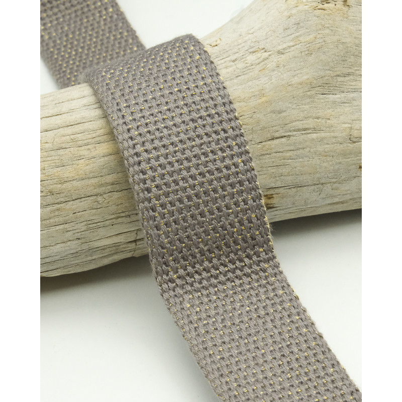 Sangle Coton Lurex Or 30MM gris foncé