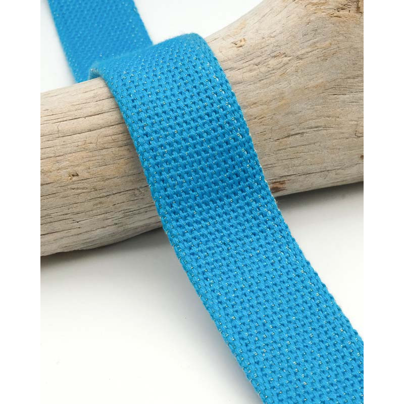 Sangle Coton Lurex Or 30MM bleu