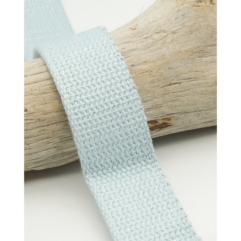Sangle Coton Lurex Argent 30MM Bleu Ciel - Maison Klem