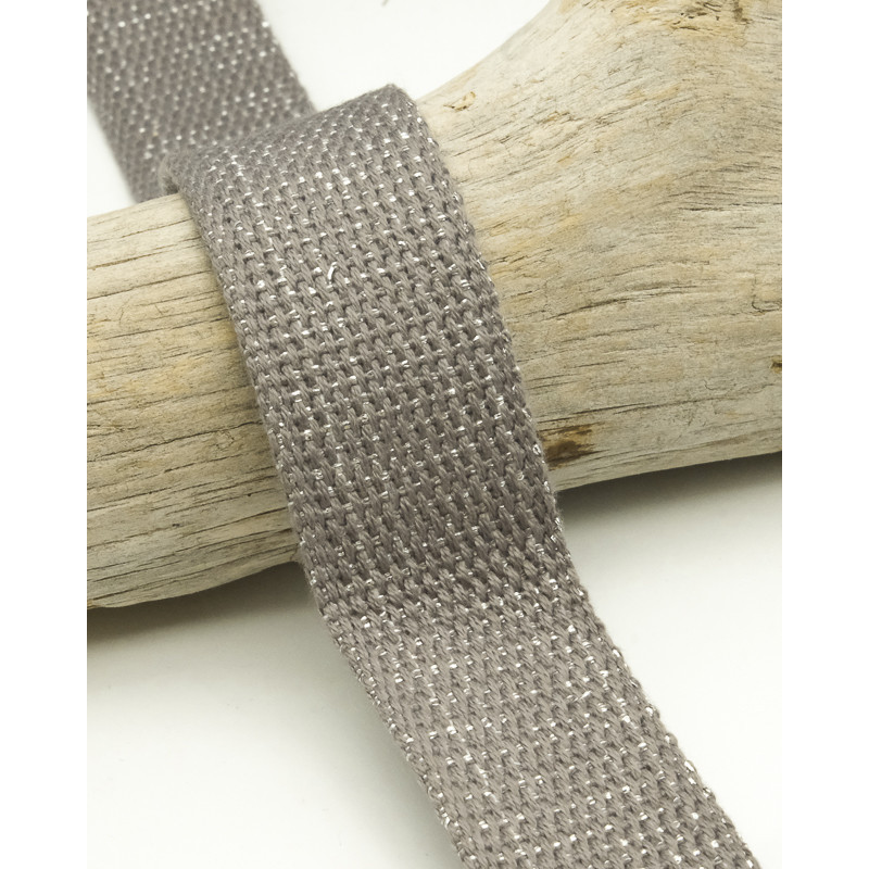 Sangle Coton Lurex Argent 30MM Gris Foncé - Maison klem