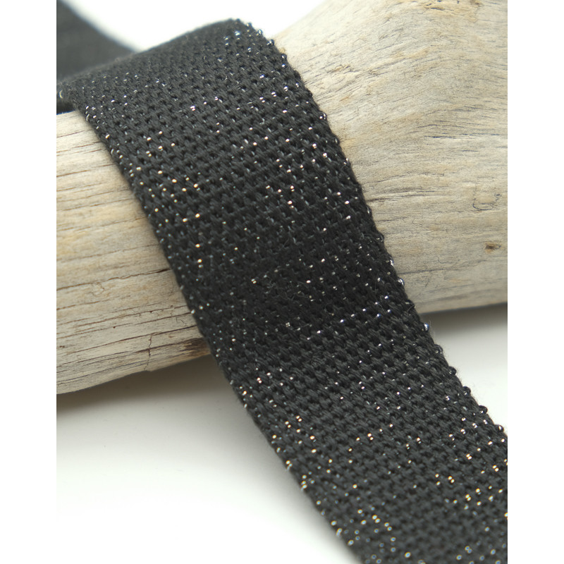 Sangle Coton Lurex Argent 30MM Noir - Maison Klem
