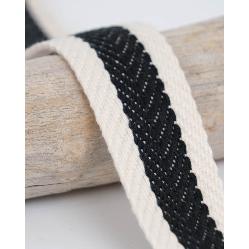 Sangle Chevron Bicolore 30MM Noir Ecru - Maison Klem