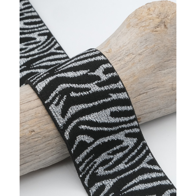 40MM Silver and Black Tiger Lurex Elastic Design