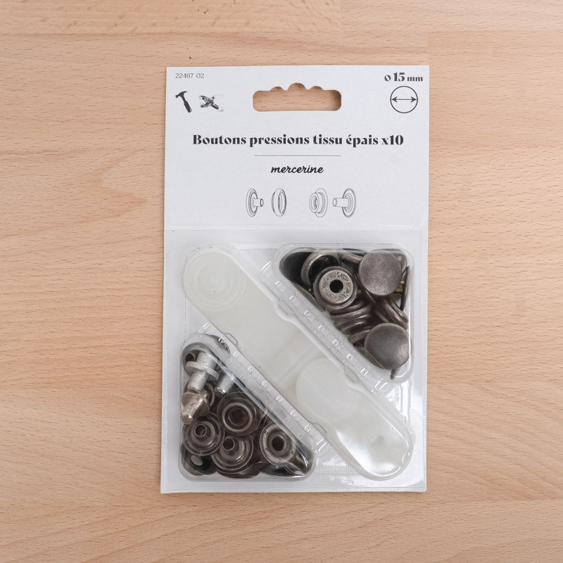 Bouton Pression Tissu épais taille 15MM nickel antique