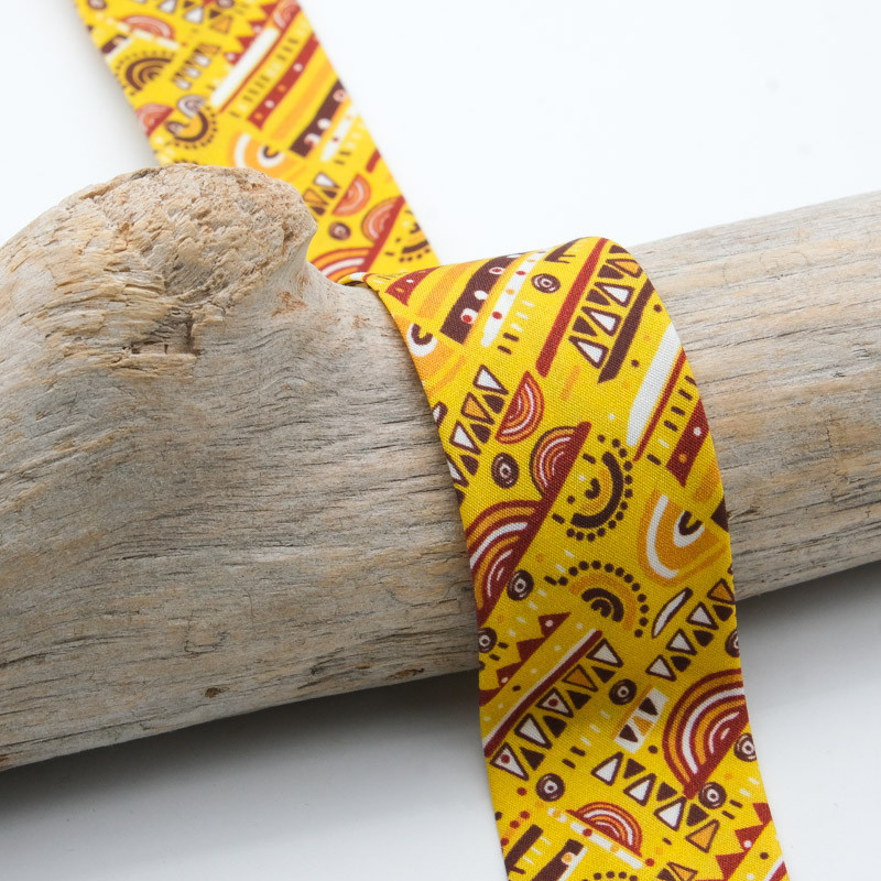 30MM ethnic bias binding with yellow and burgundy pattern