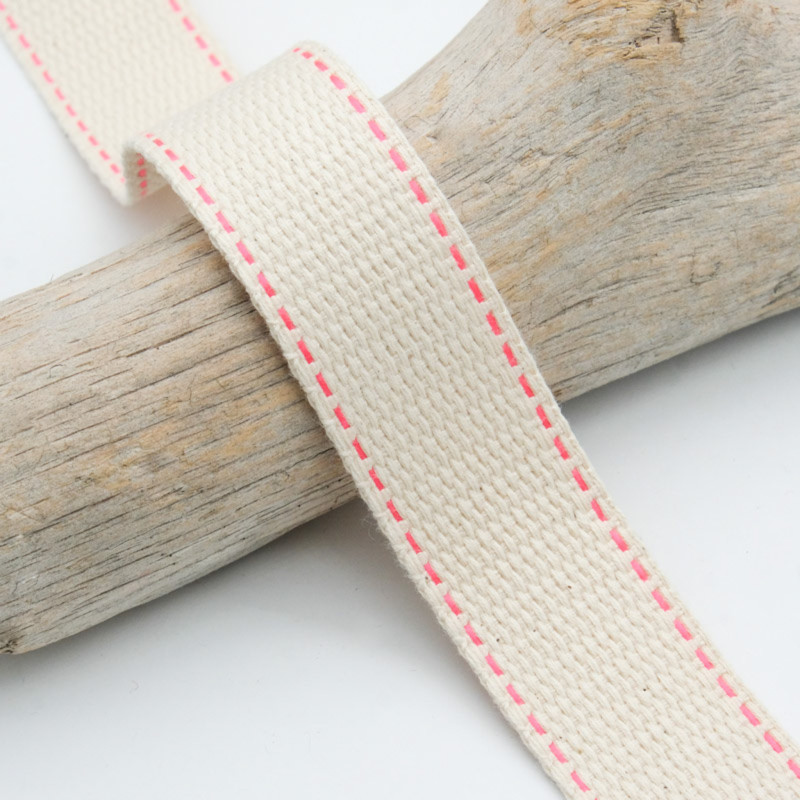 Sangle Rayure Fluo 30MM Ecru Et Rose - Maison Klem
