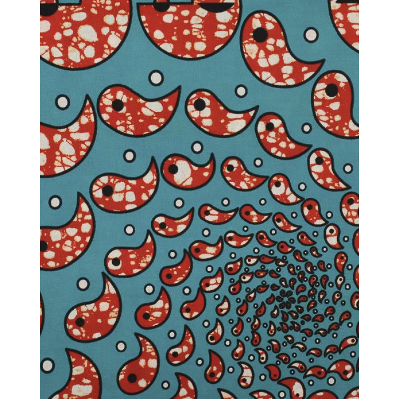 Tissu Wax Gouttes Oranges Fond Bleu - Maison Klem