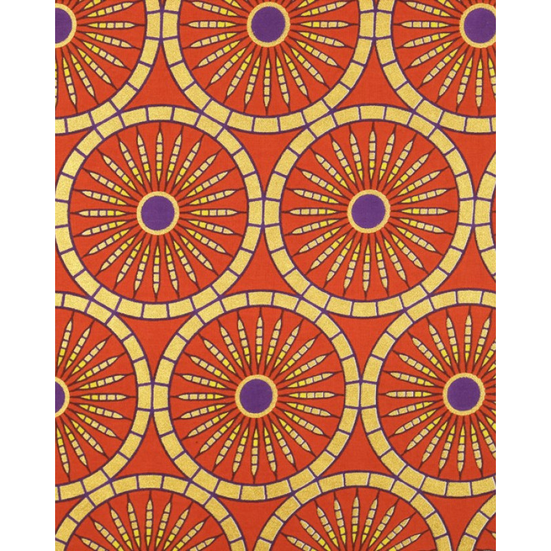 Tissu Wax Lurex Cercles Rouges Et Jaunes - Maison Klem