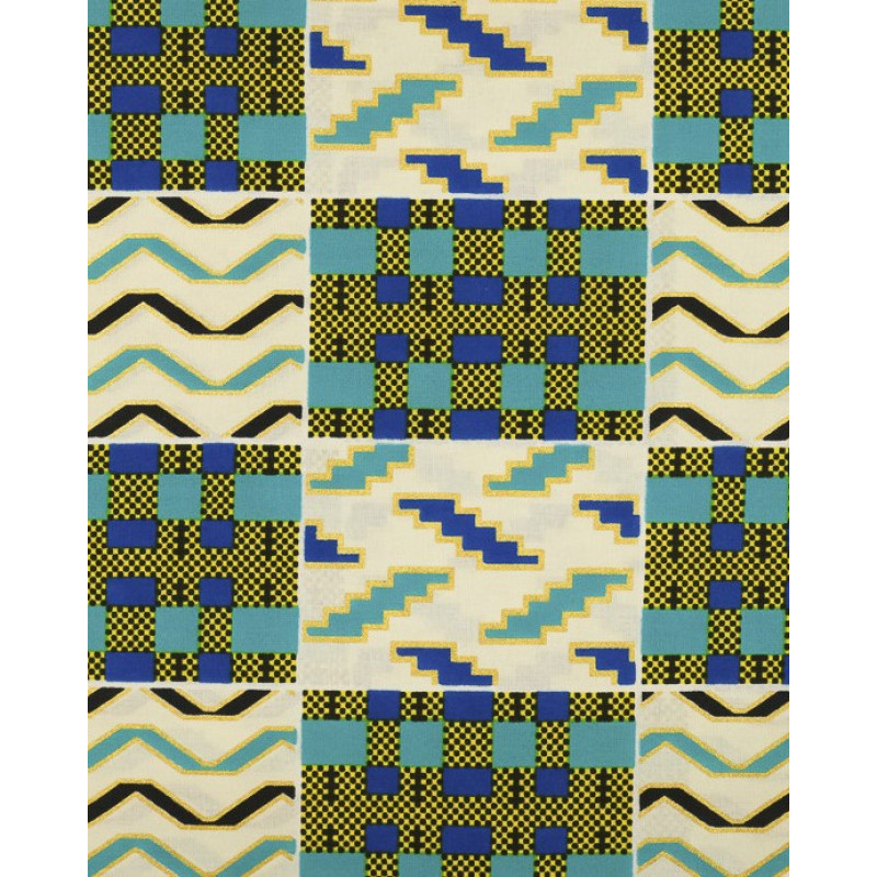 Tissu Wax Lurex Graphique Jaune Et Bleu - Maison Klem