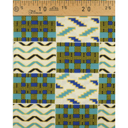 Tissu Wax Lurex Graphique Jaune Et Bleu - Maison klem