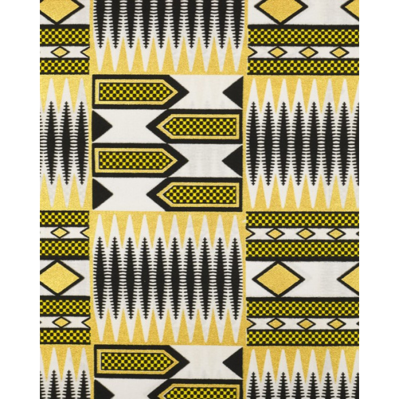 Tissu Wax Lurex Graphique Noir Et Jaune - Maison Klem