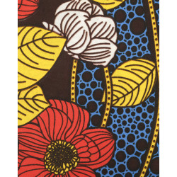 Tissu Wax Fleur Rouge Fond Bleu - Maison Klem