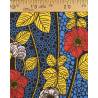 Tissu Wax Fleur Rouge Fond Bleu - Maison Klem
