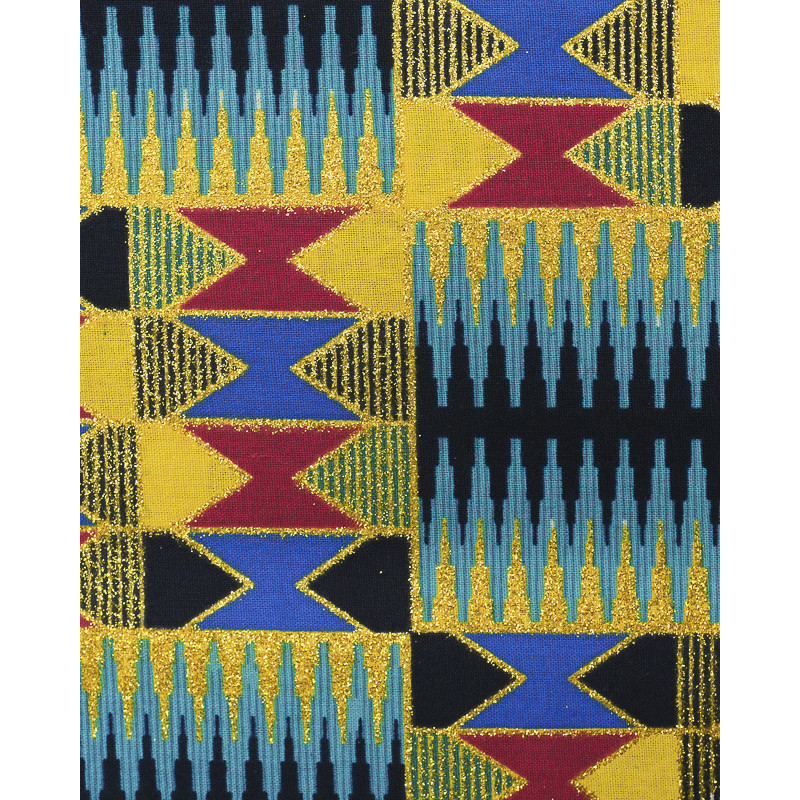 Tissu Wax Lurex Graphique Bleu Et Rouge - Maison Klem