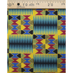 Tissu Wax Lurex Graphique Bleu Et Rouge - Maison Klem