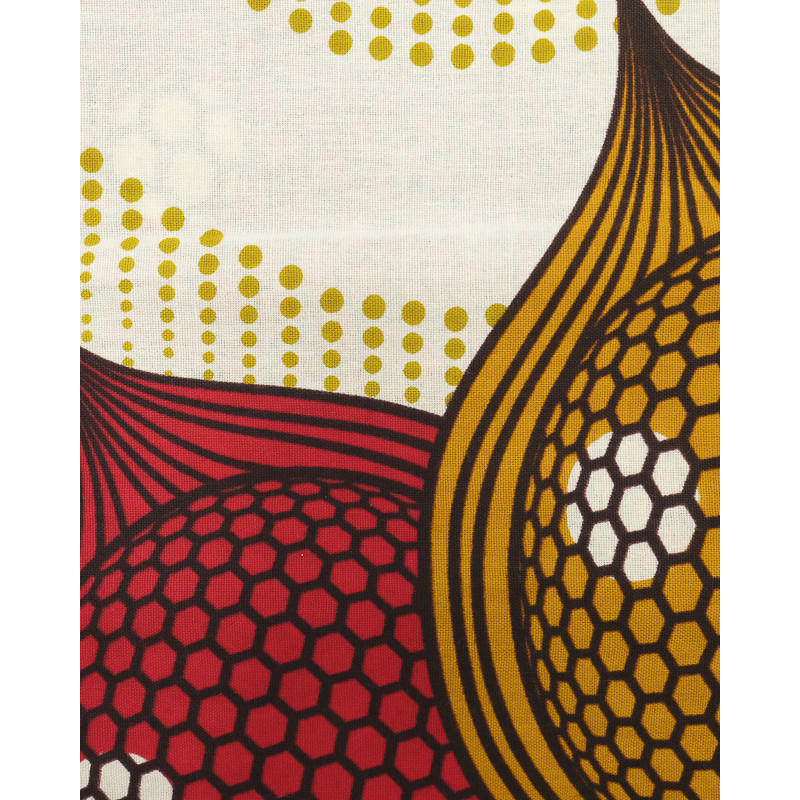 Tissu Wax Motif Rouge Orange Et Fond Ecru - Maison Klem