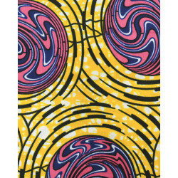 Tissu Wax Cercle Rose Fond Jaune - Maison Klem