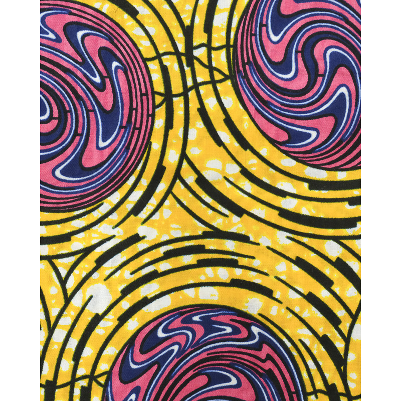 Tissu Wax Cercle Rose Fond Jaune - Maison Klem