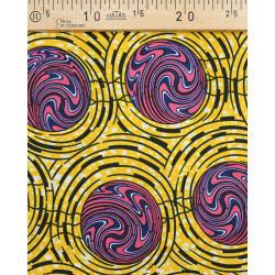 Tissu Wax Cercle Rose Fond Jaune - Maison Klem