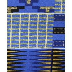 Tissu Wax Lurex Graphique Bleu Et Jaune - Maison Klem