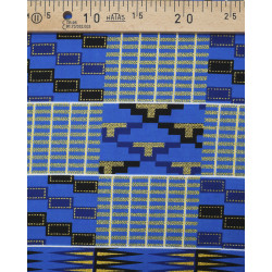 Tissu Wax Lurex Graphique Bleu Et Jaune - Maison Klem